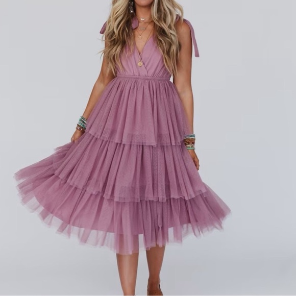 In Bloom Dresses & Skirts - In Loom Dusty Purple Mauve Layered Midi Dress